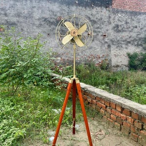 Vintage Brass Tripod Fan: Nautical Industrial Home Decor