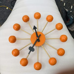 Mid-Century Modern Orange Sputnik Wall Clock, Retro Starburst Atomic Decor