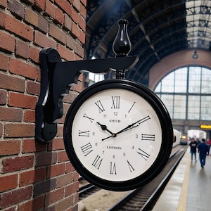 Väggklocka i järnvägsstationen | Dubbelsidig klocka i vintagestil | Lantgårdsinredning