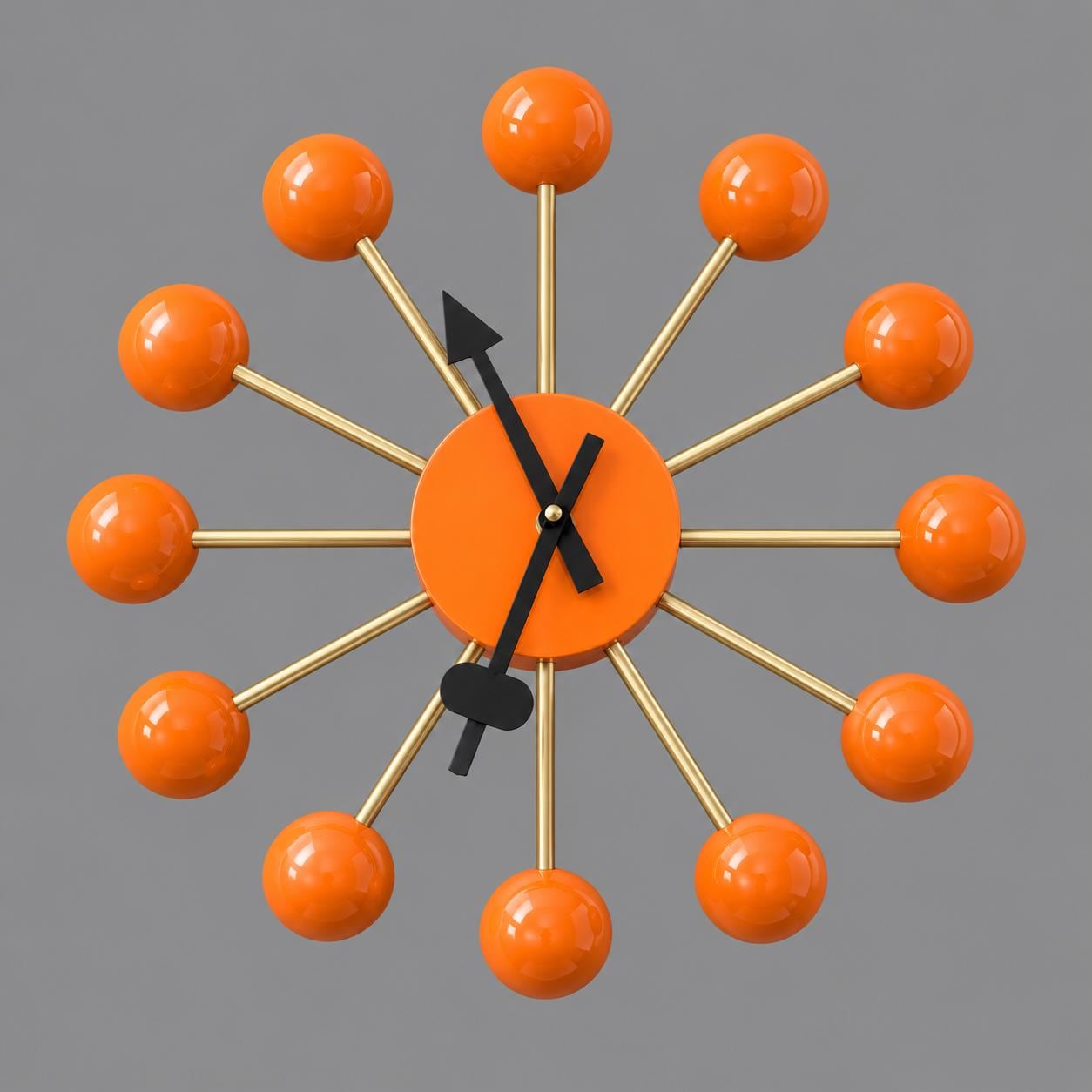 Orange Sunburst Ball Clock – Mid-century Modern, George Nelson