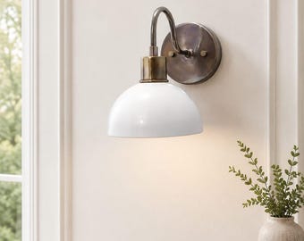Mid Century Modern White Wall Sconce Light, Handmade Brass Wall Lamp,