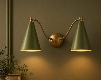 Mid Century Modern Double Brass Wall Sconce | Raw Brass Sputnik Wall Lamp | Stilnovo Inspired Modern Light Fixture | Minimalist Vanity Light