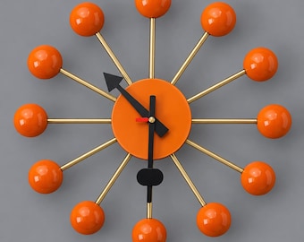 早い者勝ち　デッドストック　オレンジ　チェッカーフラッグミラー 楕円形 Orange Sunburst Ball Clock – Mid-century Modern, George Nelson