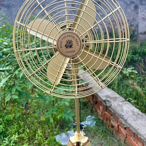 Vintage-Style Tripod Floor Fan  - Retro Industrial Standing Fan with Brass Finish.