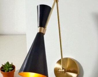 Modern Brass Wall Lamp Brass Sconce | Hardwired Light  Customizable Arm