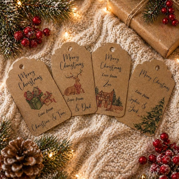 Personalised Christmas Gift Tags – Rustic Kraft Set