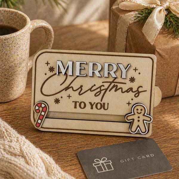 Wooden Merry Christmas Gift Card Holder