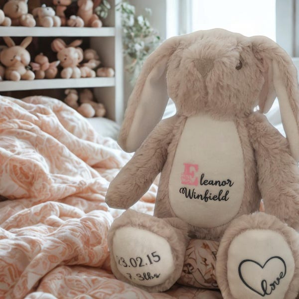 Personalised Plush Bunny Keepsake | New Baby Gift | Custom Name | Baby Shower Gift