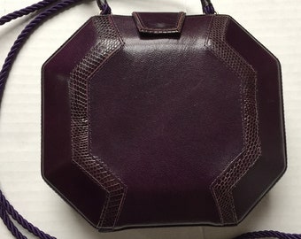 Italian leather handbag, purple octagonal hardshell