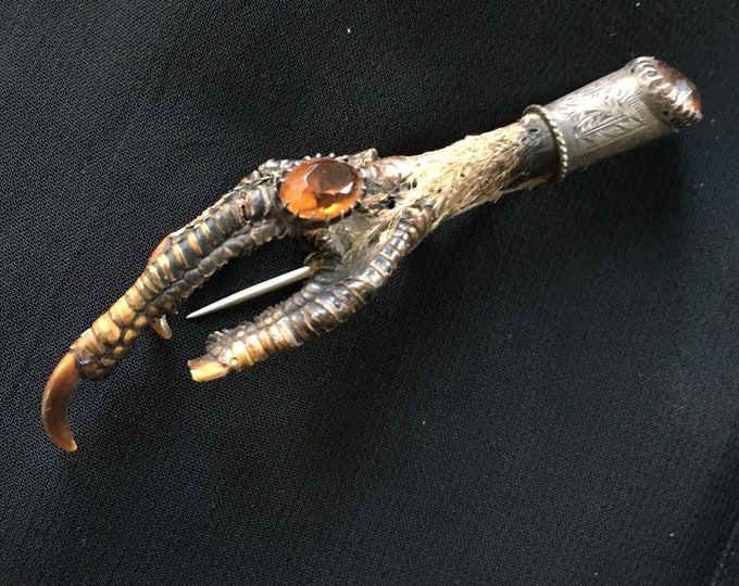 bird foot and citrine antique hunting brooch in silver from England