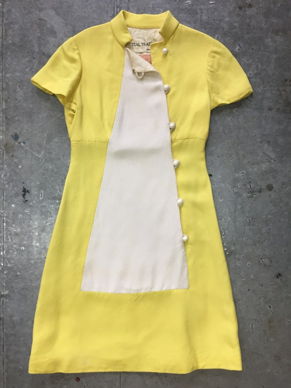Teal Traina 1960's mini dress - button front- two