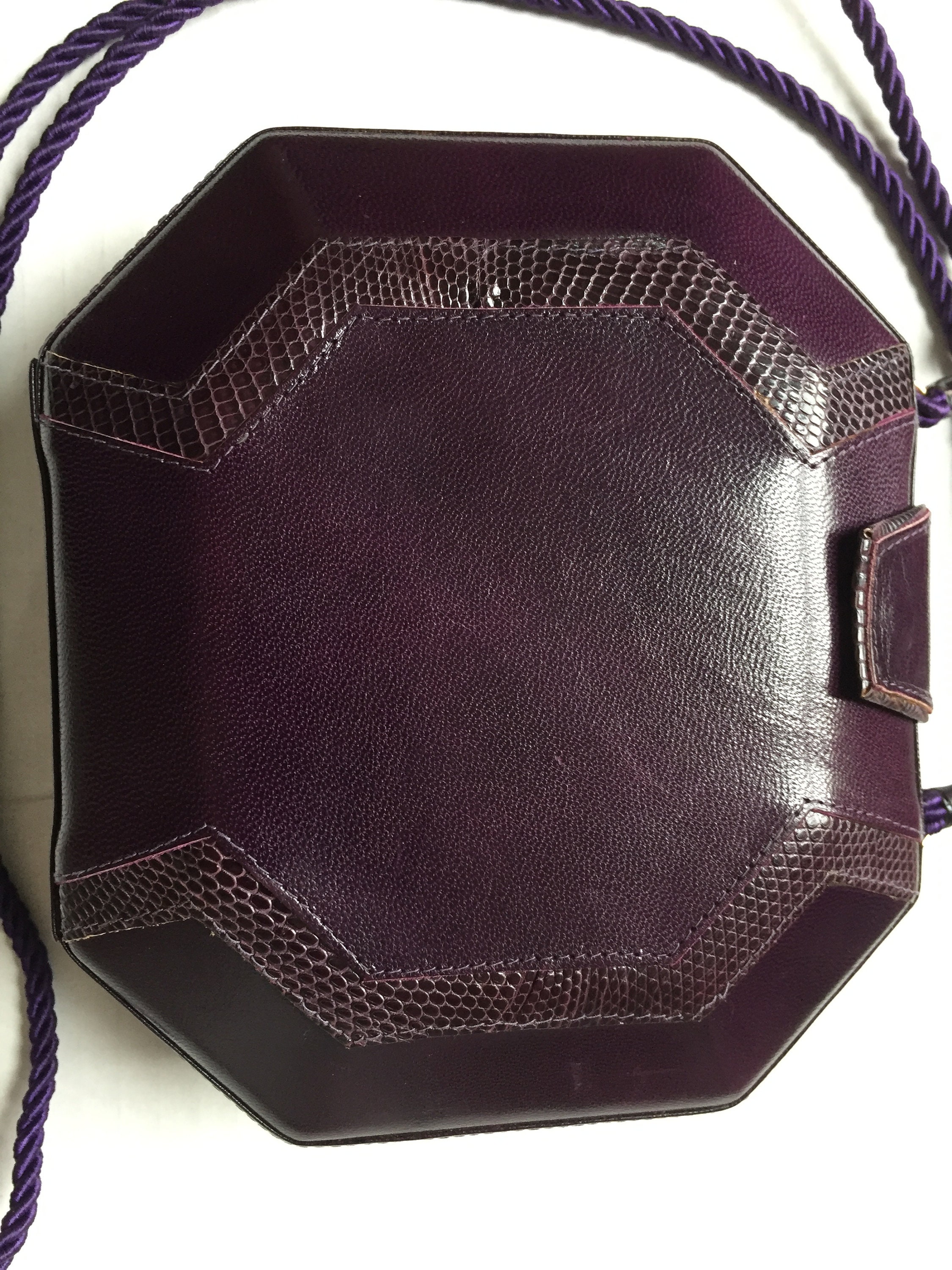 Italian leather handbag purple octagonal hardshell - Etsy Polska