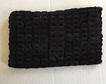 vintage 1940s woven suede leather clutch- likely European