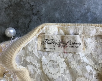 Hadley cashmere cardigan customized with faux pearls and rhinestones-vintage 1950's