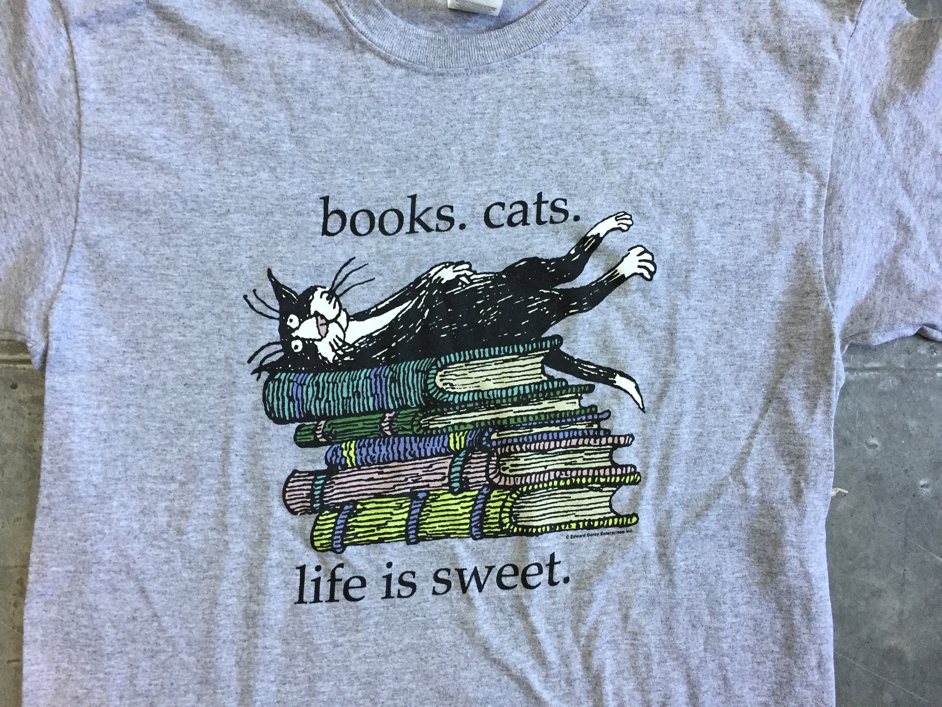 Cats and Books tshirt by Edward Gorey. Etsy