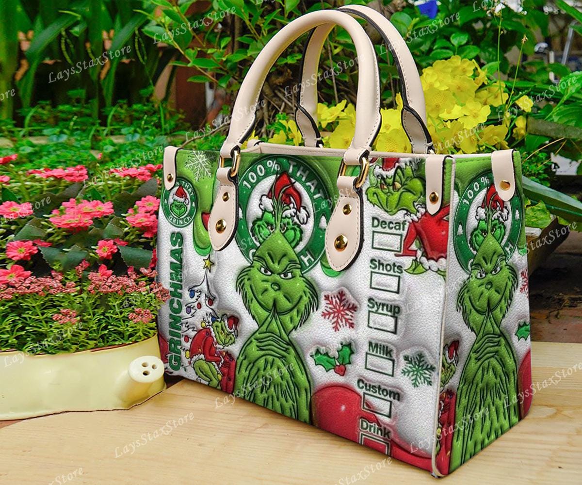 Discover Personalized funny character Christmas Leather Handbag, funny character Women Bags, funny character Lovers Handbag, Woman Handbag, Custom Leather Bag, Christmas Gifts