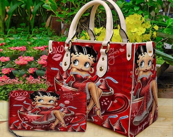 Bolso de cuero para mujer con dibujos animados de Betty Boop, bolso para amantes de Betty Boop, bolso de cuero personalizado, bolso personalizado, regalo para mamá, regalo para ella.