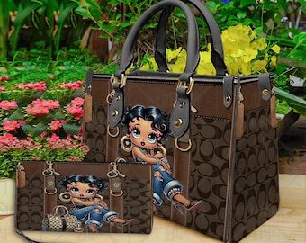 Bolso de cuero para mujer con dibujos animados de Betty Boop, bolso para amantes de Betty Boop, bolso de cuero personalizado, bolso personalizado, regalo para mamá, regalo para ella.