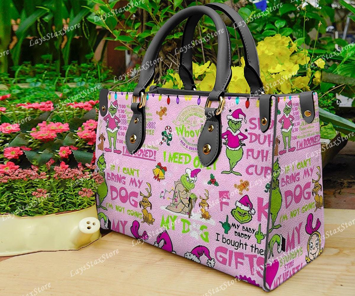 Discover Personalized funny character Christmas Leather Handbag, funny character Women Bags, funny character Lovers Handbag, Woman Handbag, Custom Leather Bag, Christmas Gifts