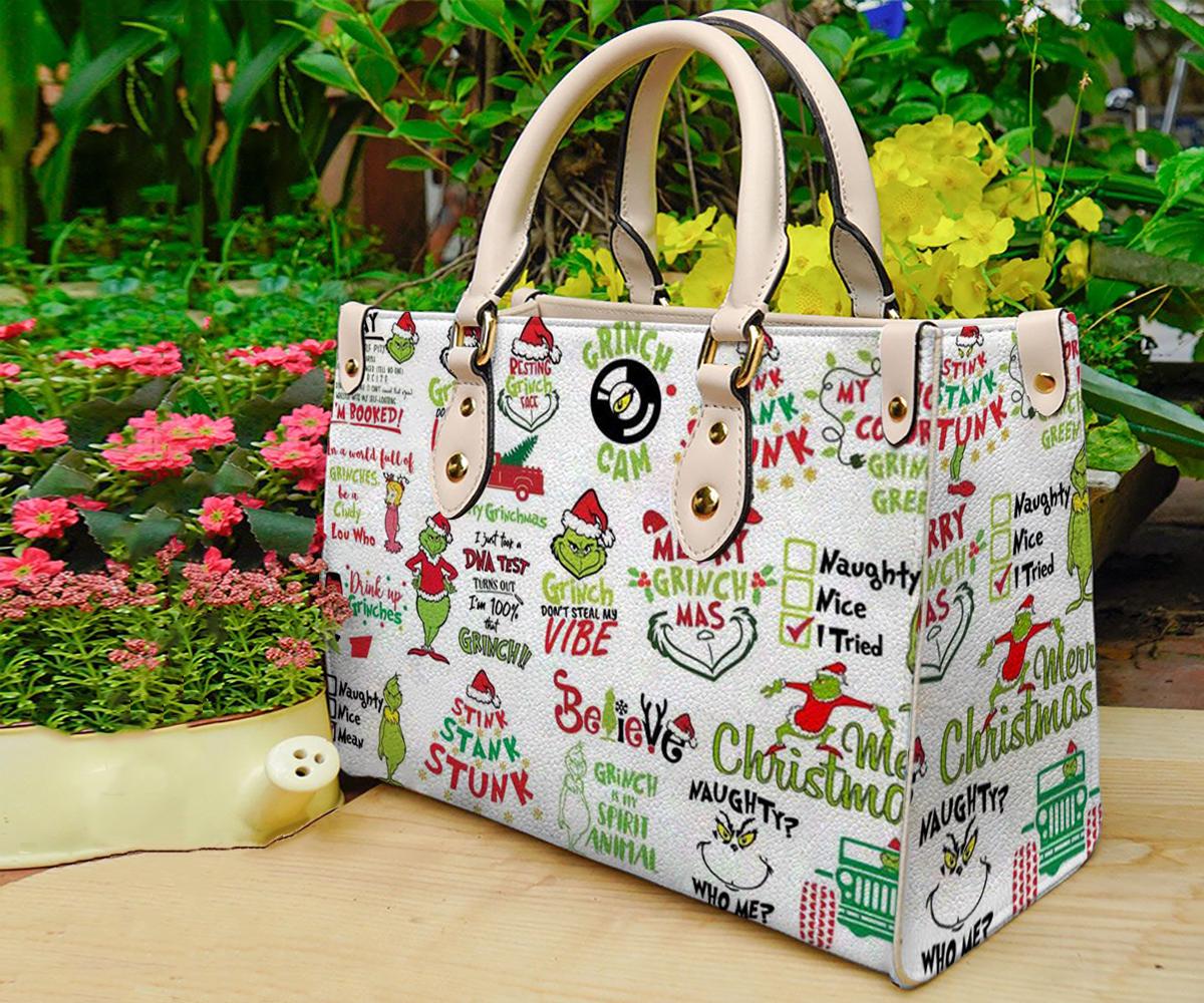 Discover Personalized funny character Christmas Leather Handbag, funny character Women Bags