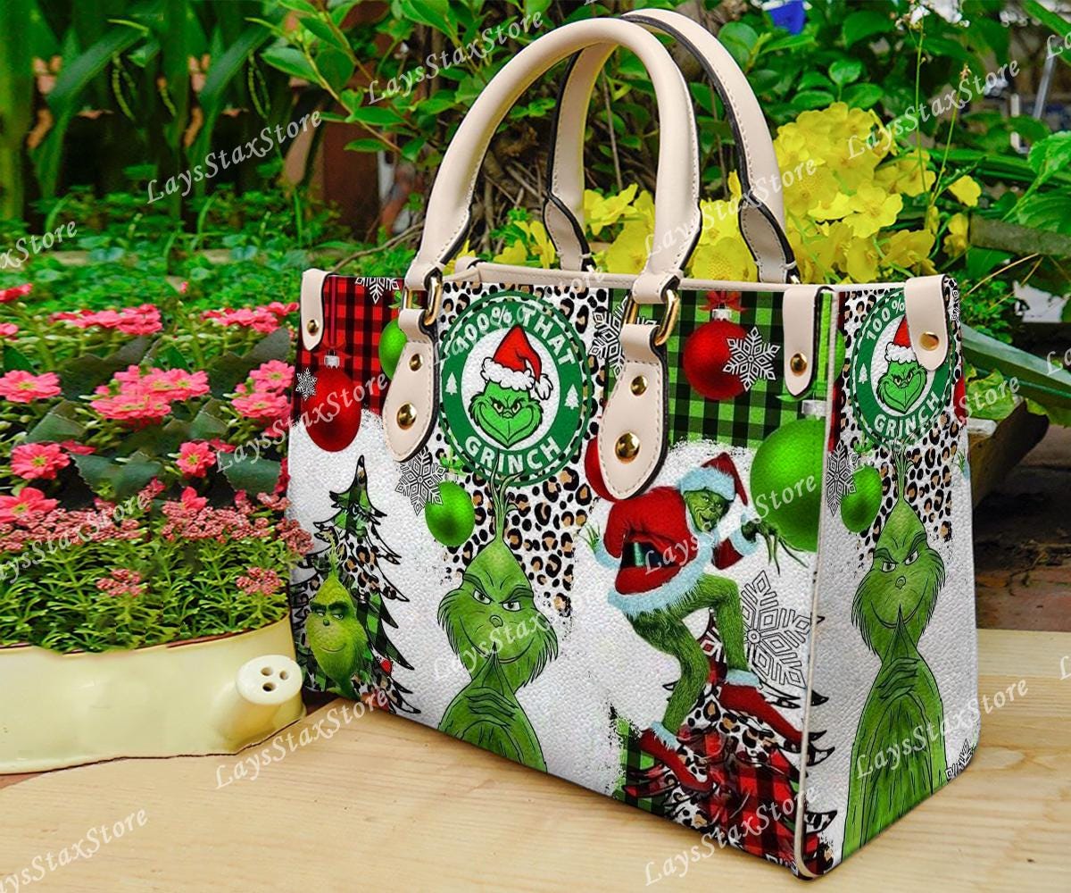 Discover Personalized funny character Christmas Leather Handbag, funny character Women Bags