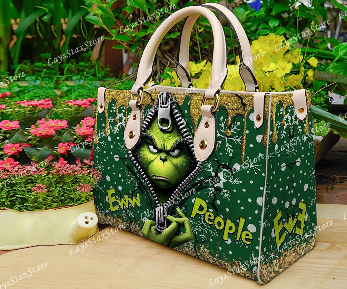 Discover Personalized funny character Christmas Leather Handbag, funny character Women Bags