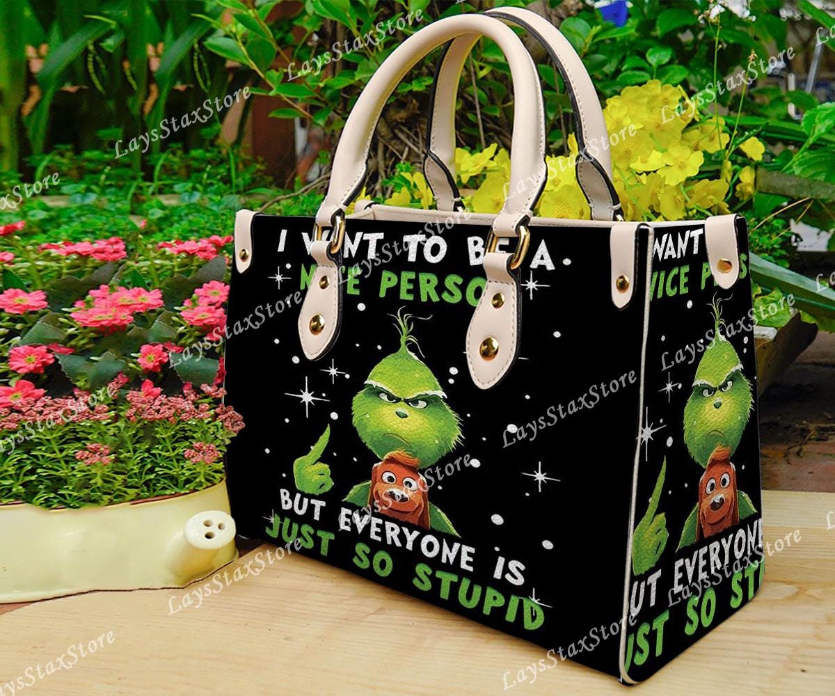 Discover Personalized funny character Christmas Leather Handbag, funny character Women Bags, funny character Lovers Handbag, Woman Handbag, Custom Leather Bag, Christmas Gifts