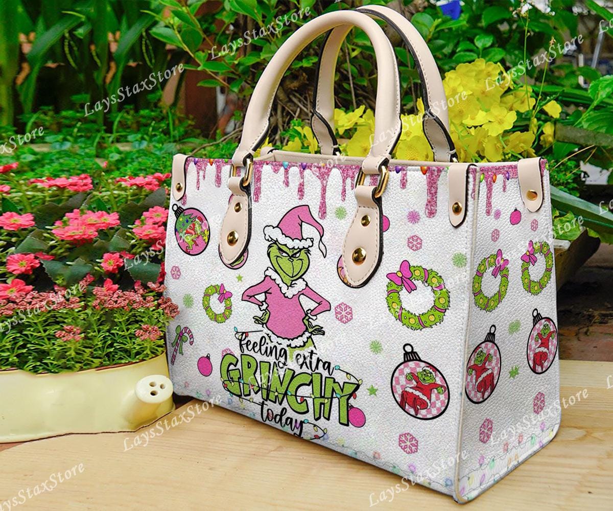 Discover Personalized funny character Christmas Leather Handbag, funny character Women Bags