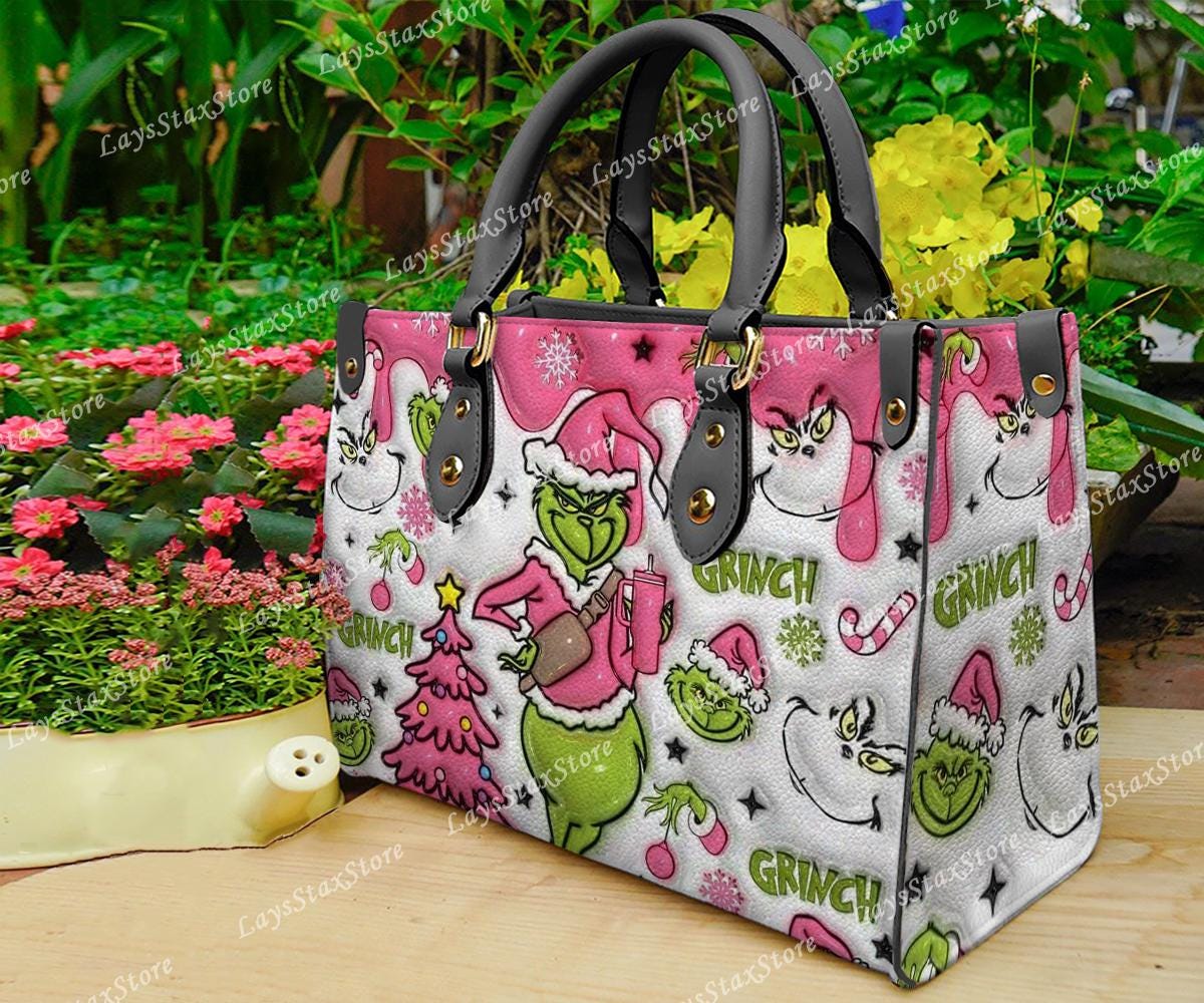Discover Personalized funny character Christmas Leather Handbag, funny character Women Bags
