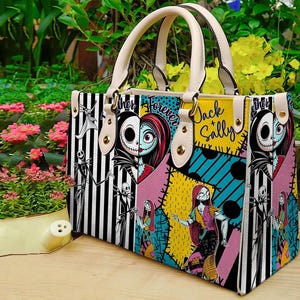 Jack Skellington Lederhandtasche, Skellington Handtasche, Skellington Brieftasche, Benutzerdefinierte Ledertasche, personalisierte Tasche, Halloween Lederhandtasche Bild 4