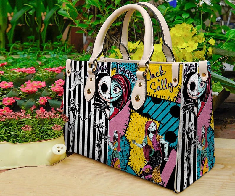 Jack Skellington Lederhandtasche, Skellington Handtasche, Skellington Brieftasche, Benutzerdefinierte Ledertasche, personalisierte Tasche, Halloween Lederhandtasche Bild 4