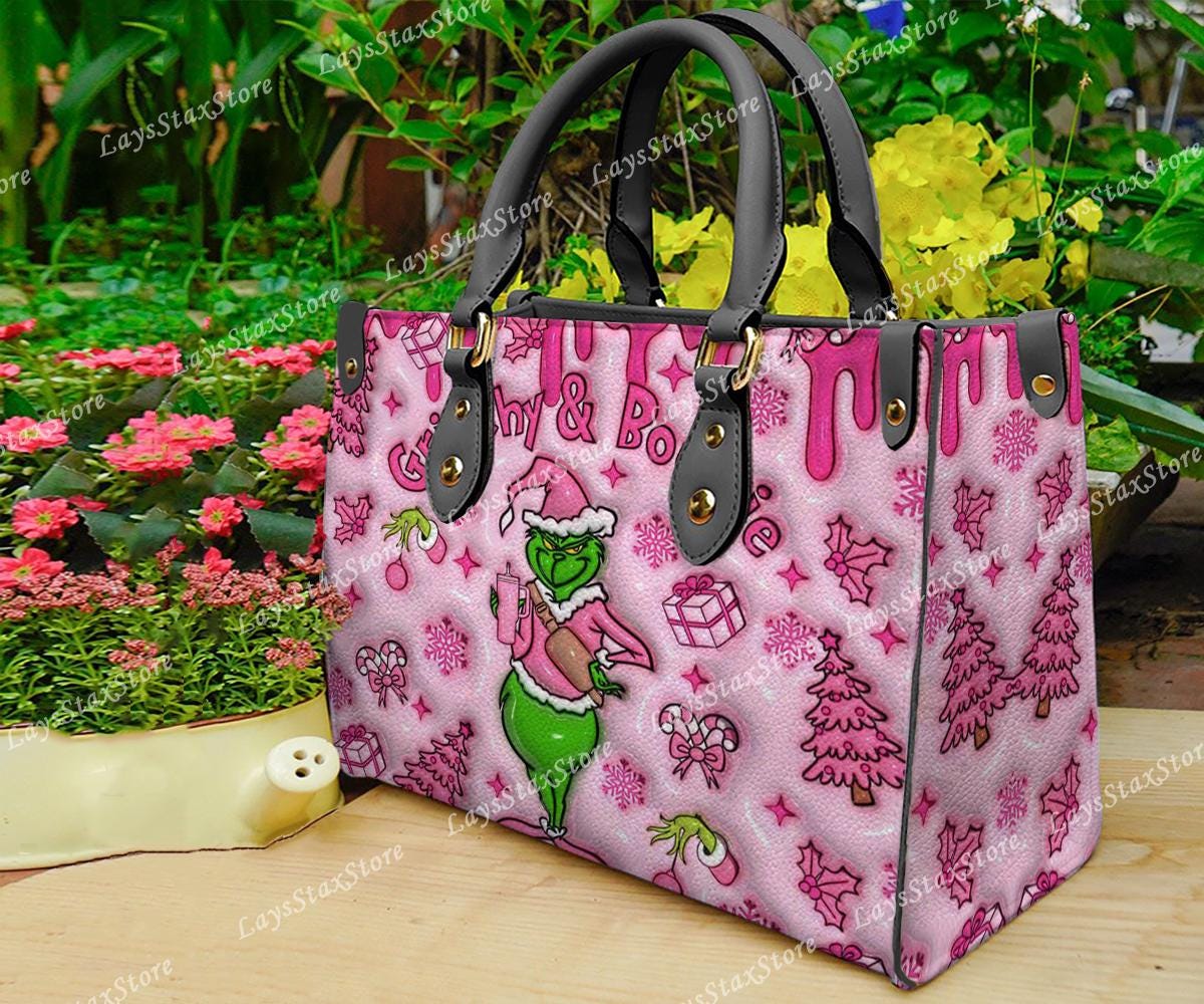 Discover Personalized funny character Christmas Leather Handbag, funny character Women Bags, funny character Lovers Handbag, Woman Handbag, Custom Leather Bag, Christmas Gifts