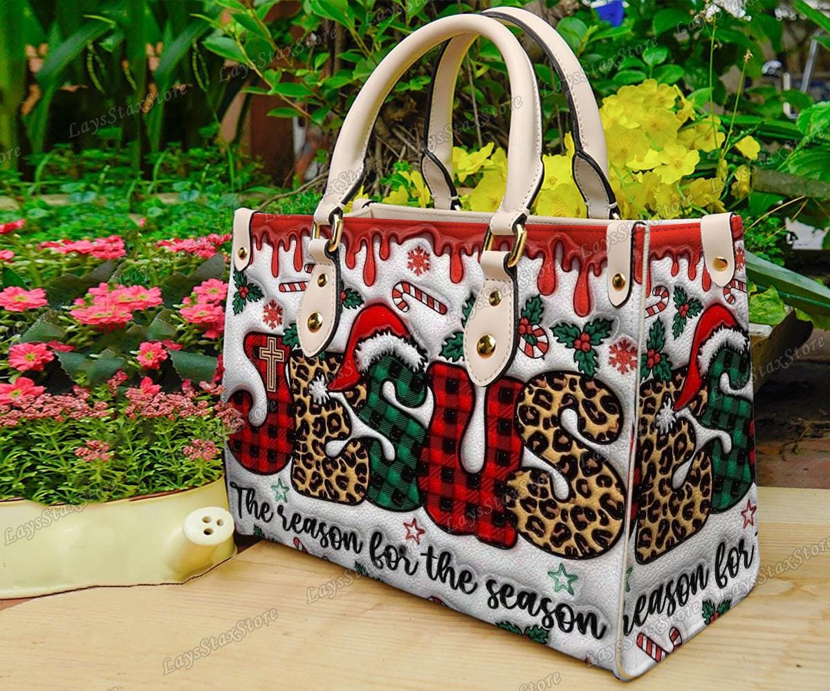 Discover Personalized Merry Christmas Leather Handbag, Christmas Women Bags, Christmas Handbag, Woman Handbag, Custom Leather Bag, Christmas Gifts