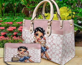Bolso de cuero para mujer con dibujos animados de Betty Boop, bolso para amantes de Betty Boop, bolso de cuero personalizado, bolso personalizado, regalo para mamá, regalo para ella.