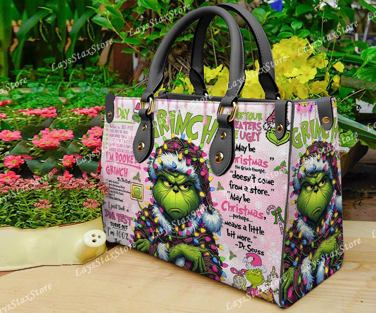 Discover Personalized funny character Christmas Leather Handbag, funny character Women Bags, funny character Lovers Handbag, Woman Handbag, Custom Leather Bag, Christmas Gifts