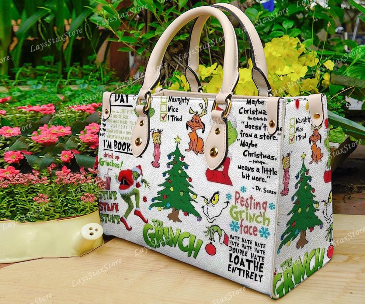 Discover funny character Christmas Leather Handbag, funny character Women Bags, funny character Lovers Handbag, Woman Handbag, Custom Leather Bag, Christmas Gifts