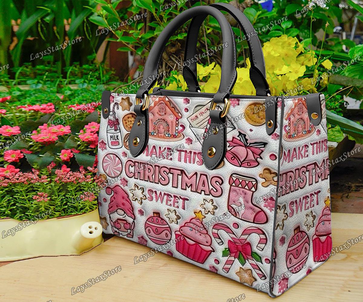 Discover Personalized Merry Christmas Leather Handbag, Christmas Women Bags, Christmas Handbag, Woman Handbag, Custom Leather Bag, Christmas Gifts