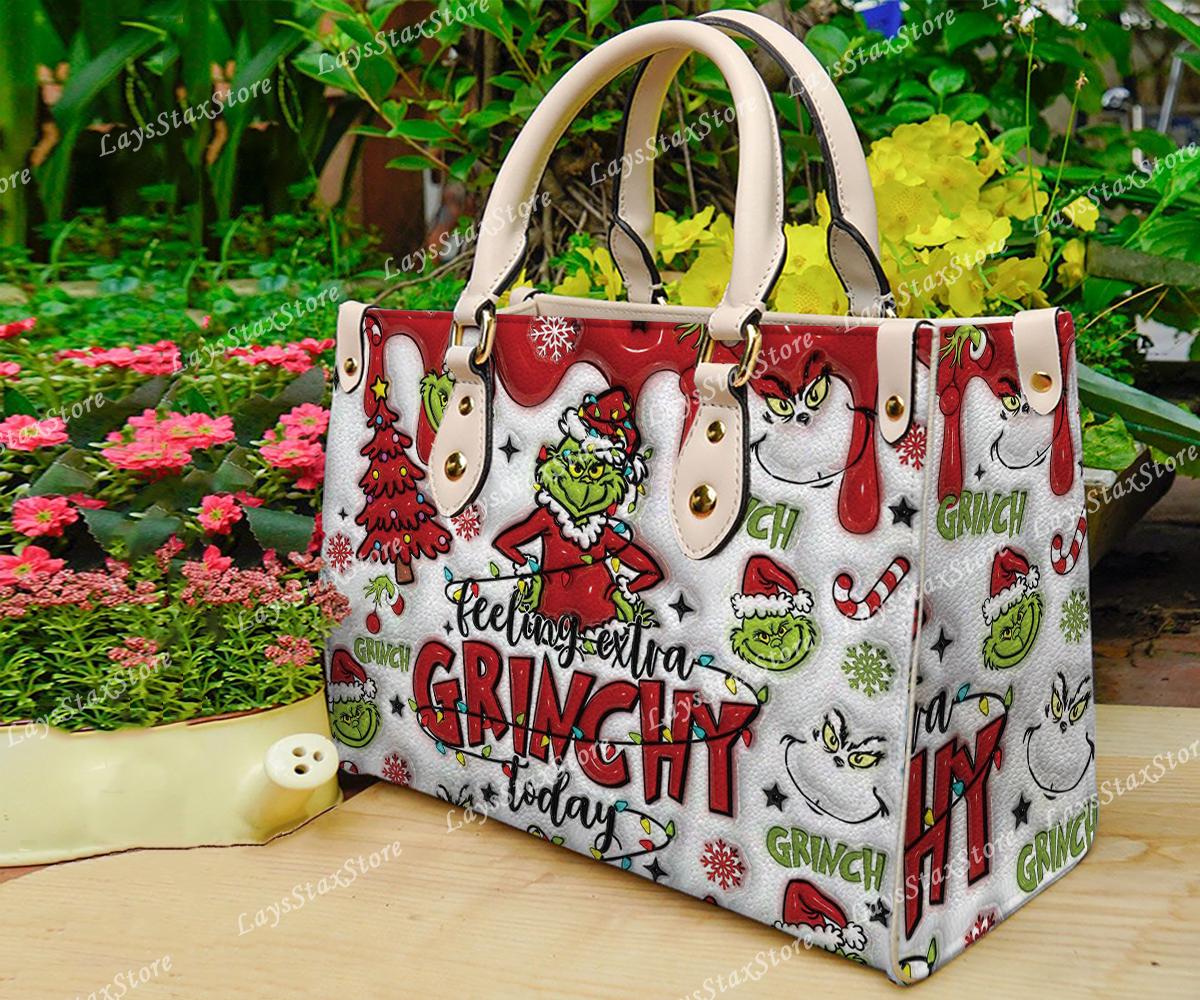 Discover Personalized funny character Christmas Leather Handbag, funny character Women Bags