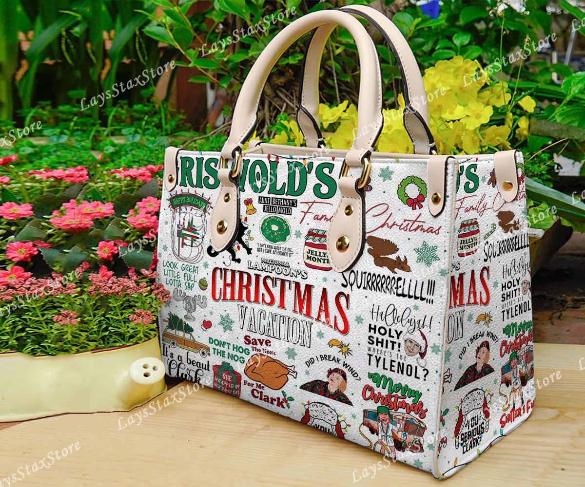 Discover Personalized funny character Christmas Leather Handbag, funny character Women Bags