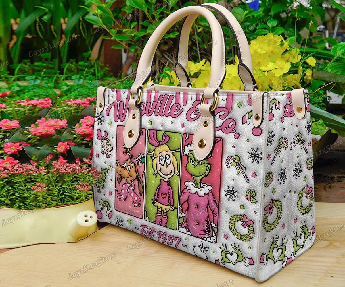 Discover Personalized funny character Christmas Leather Handbag, funny character Women Bags, funny character Lovers Handbag, Woman Handbag, Custom Leather Bag, Christmas Gifts