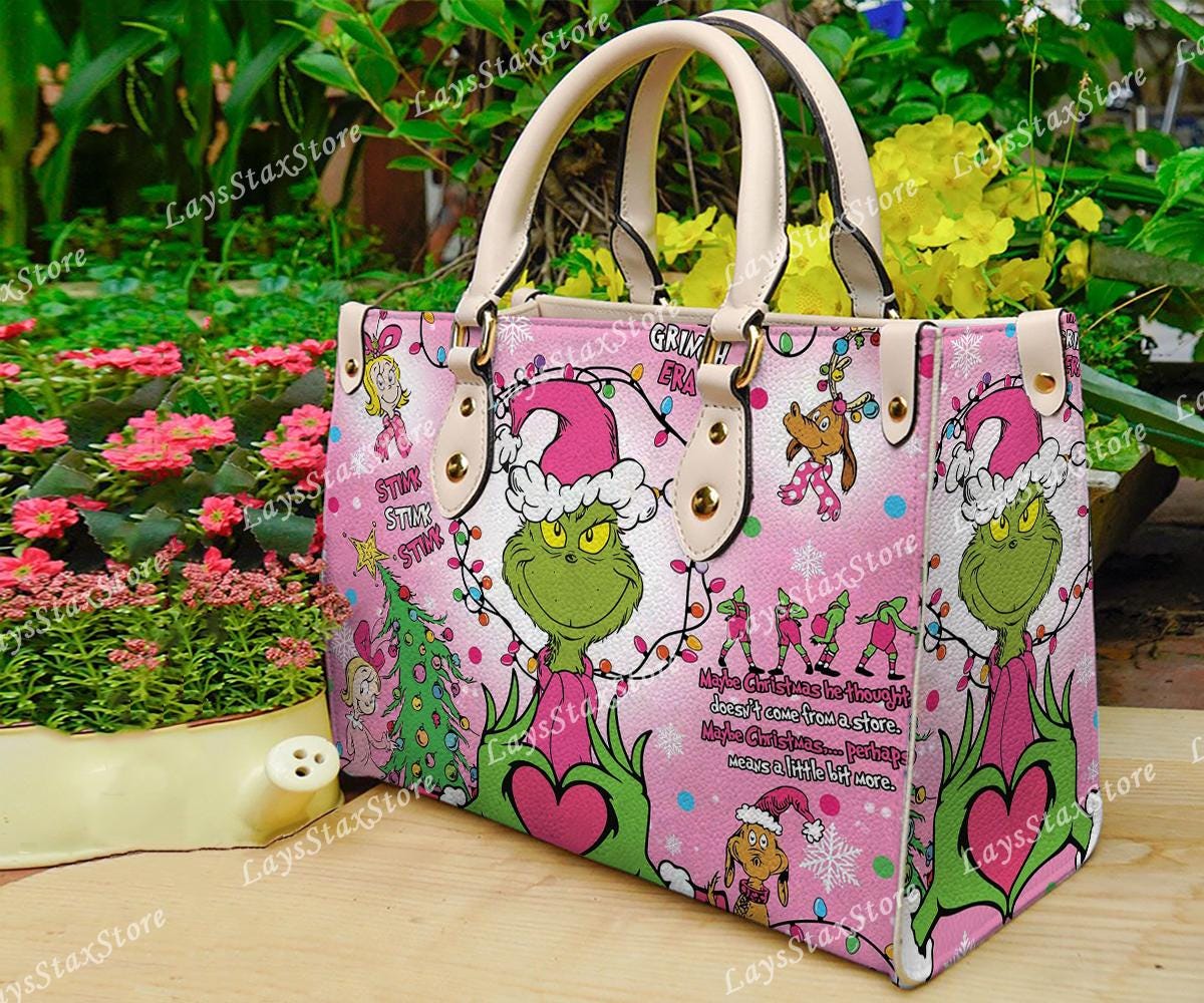 Discover Personalized funny character Christmas Leather Handbag, funny character Women Bags