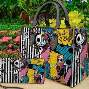 Jack Skellington Lederhandtasche, Skellington Handtasche, Skellington Brieftasche, Benutzerdefinierte Ledertasche, personalisierte Tasche, Halloween Lederhandtasche Bild 2