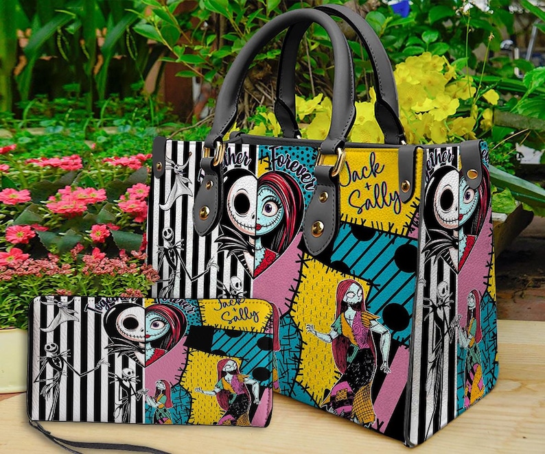 Jack Skellington Lederhandtasche, Skellington Handtasche, Skellington Brieftasche, Benutzerdefinierte Ledertasche, personalisierte Tasche, Halloween Lederhandtasche Bild 2