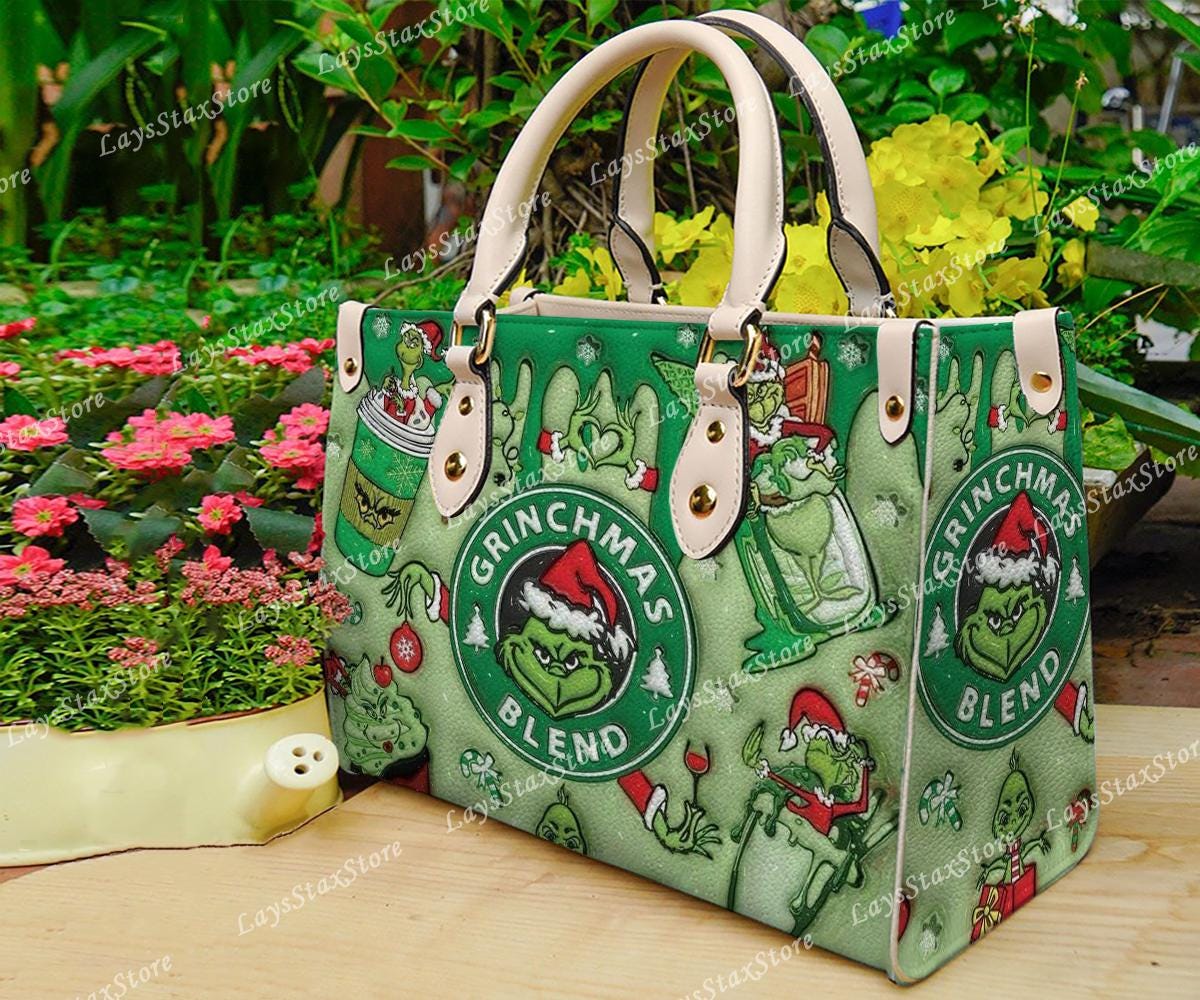 Discover Personalized funny character Christmas Leather Handbag, funny character Women Bags, funny character Lovers Handbag, Woman Handbag, Custom Leather Bag, Christmas Gifts