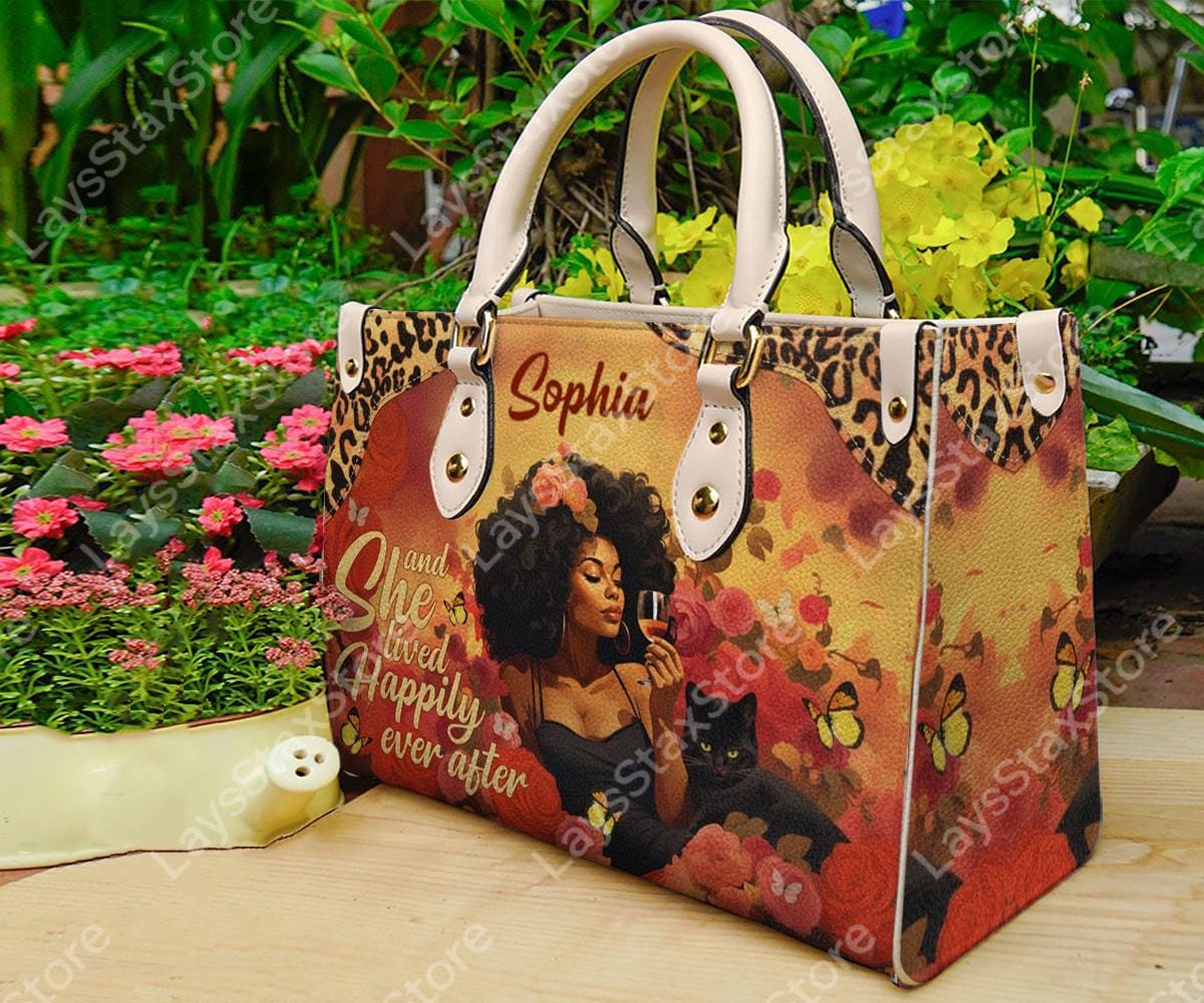 Discover Personalized Black Queen Leather Handbag with Inspirational Words for Women and Moms