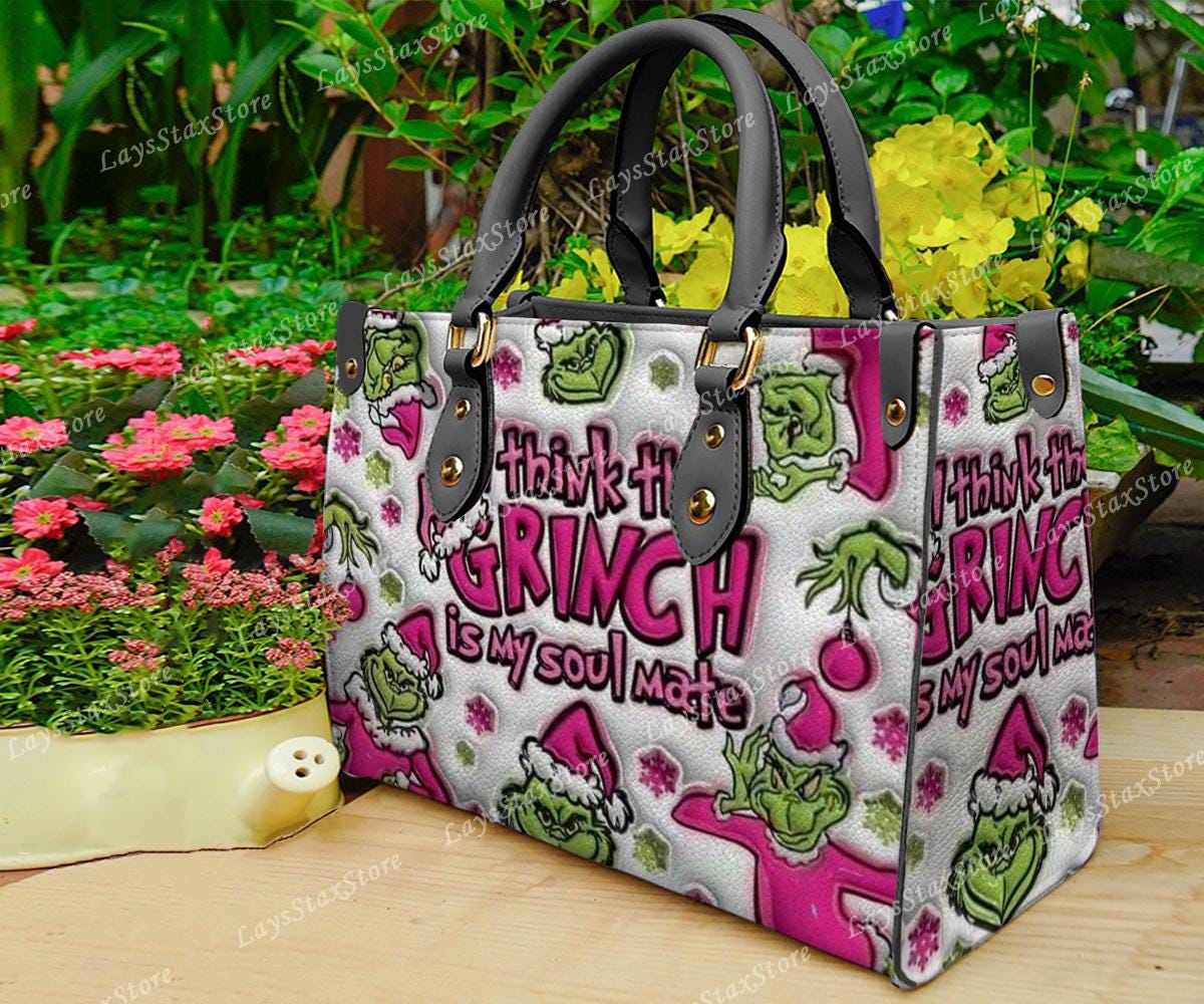 Discover Personalized funny character Christmas Leather Handbag, funny character Women Bags, funny character Lovers Handbag, Woman Handbag, Custom Leather Bag, Christmas Gifts