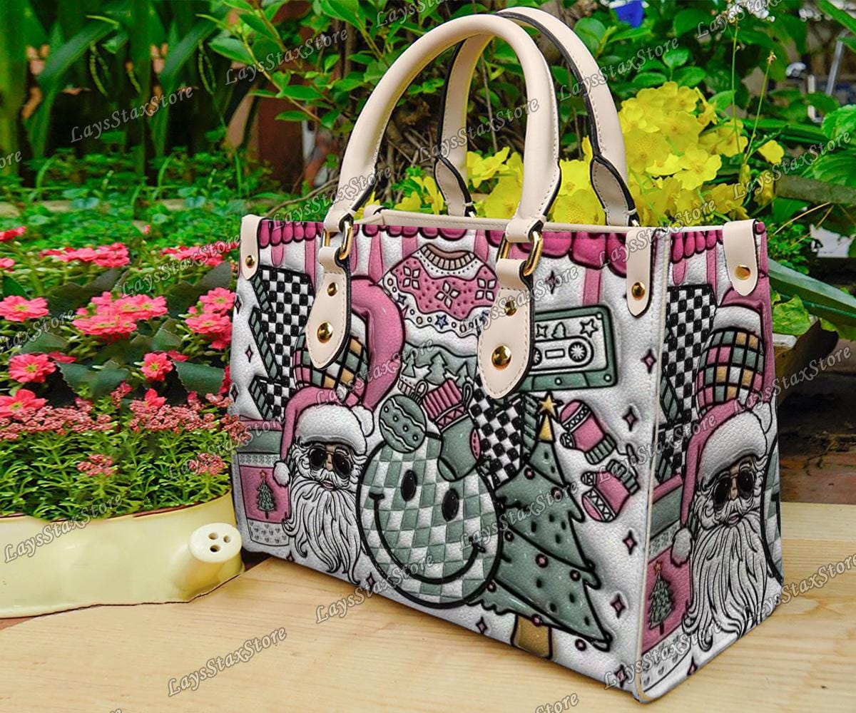 Discover Personalized Merry Christmas Leather Handbag, Christmas Women Bags, Christmas Handbag, Woman Handbag, Custom Leather Bag, Christmas Gifts