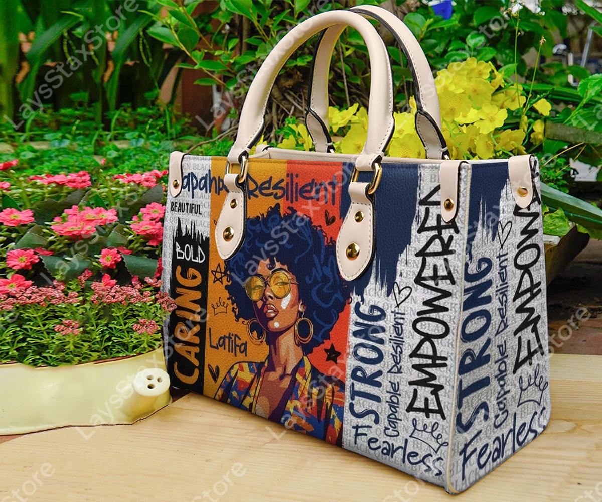 Discover Personalized Black Leather Handbag for Women with Inspirational Words