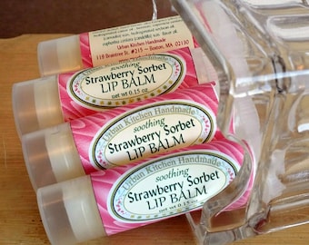 Strawberry Sorbet Lip Balm, Lip Balm, Strawberry, Lips, flavored lip balm, strawberry