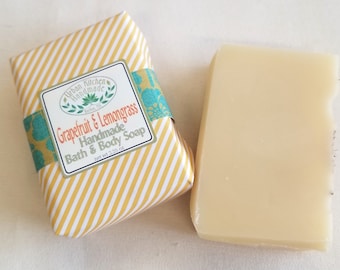 TWO (2) Bars Grapefruit Lemongrass Soap,  Citrus Soap, Natural Soap, Bar Soap, Lemongrass  Soap